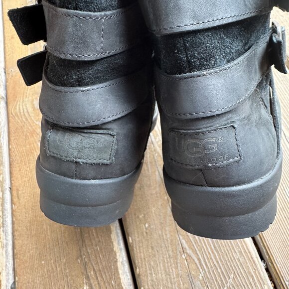 UGG Black Leather Lorna Side Zip Buckle Bootie in Women's 7.5 - Picture 7 of 10